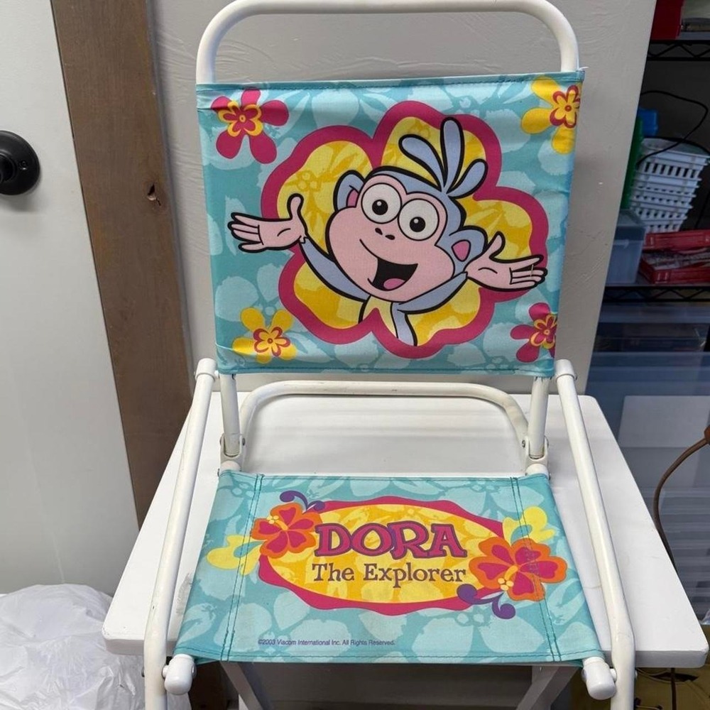Vintage Dora the Explorer Kids Beach Lawn Chair Dora Boots 90s Y2K Fold Up